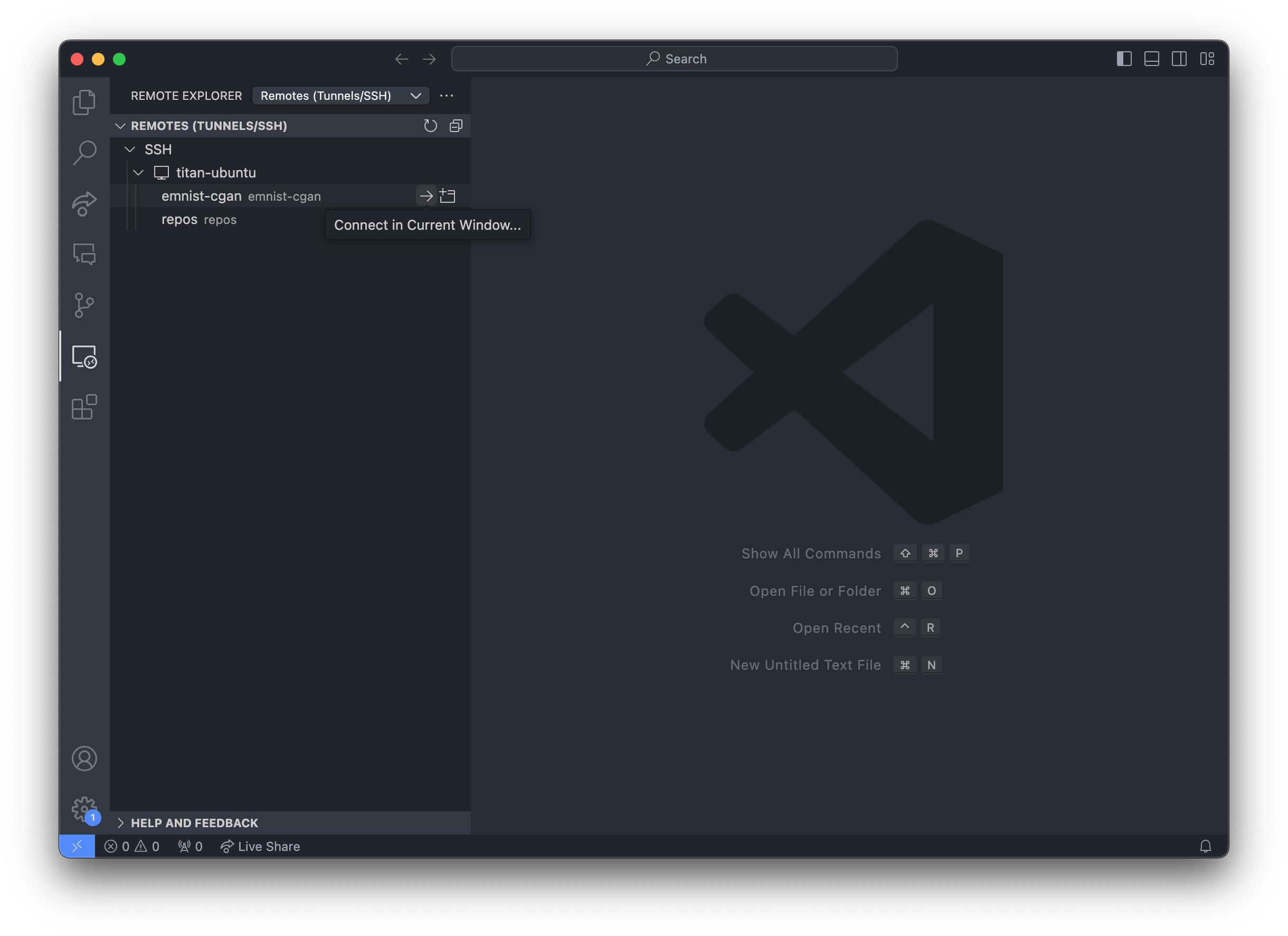 Screenshot of VSCode showing a remote connection